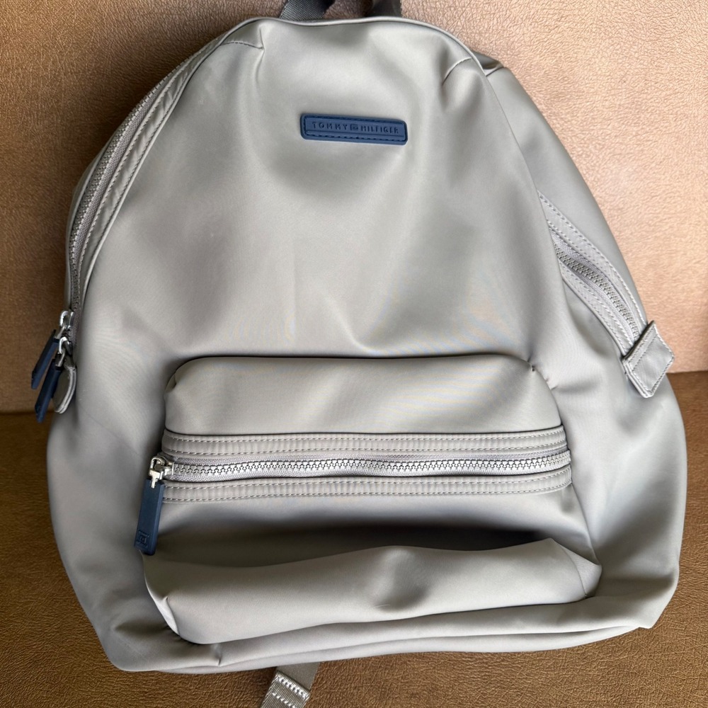 Tommy Hilfiger Backpack Gray Nylon Front Zip Pocket Adjustable Straps
